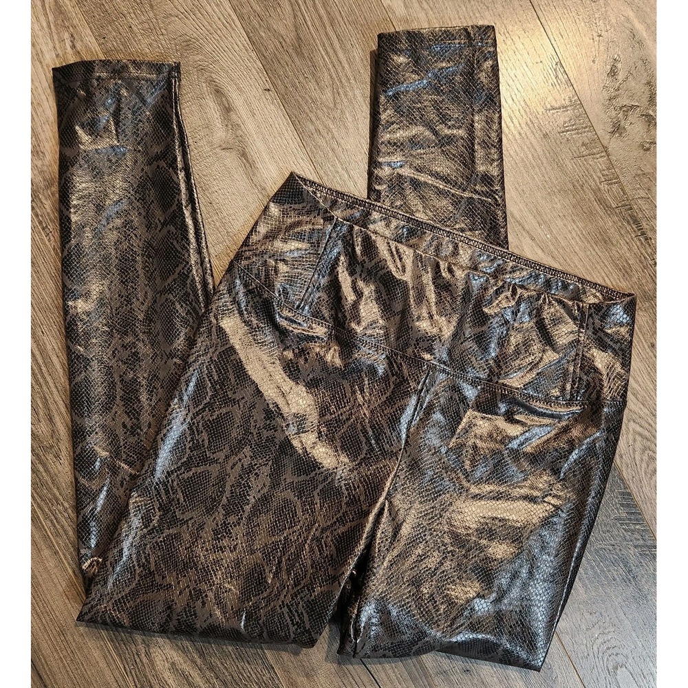 7 Seven for All Mankind Womens Leggings M Black/Brown Snake Print Faux Leather